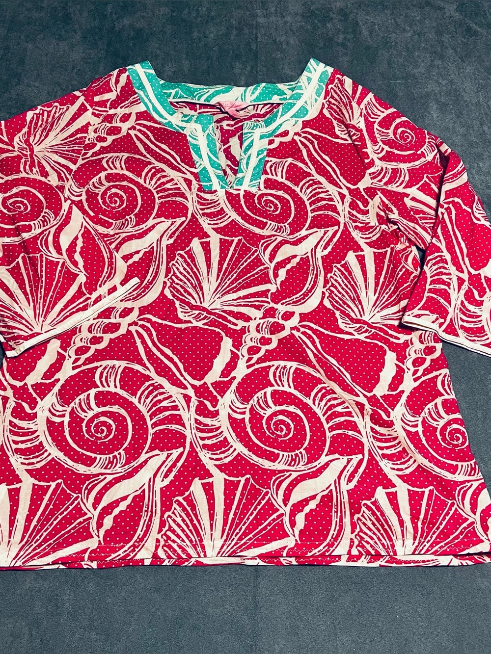 Lilly Pulitzer Large Clammies & Jammies 100% Cotton Tunic Blouse Pink Seashells